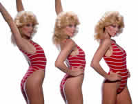 Three images of Judy in red leotard